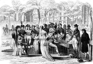 A concert at the Champs Elysees in the consulate, vintage engra
